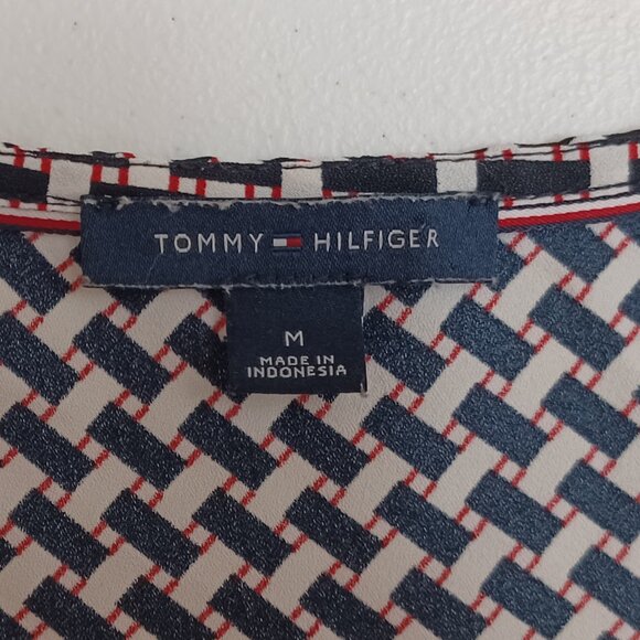 Women's Tommy Hilfiger Black/White/Red Side Tie Blouse Size Medium - Picture 3 of 11